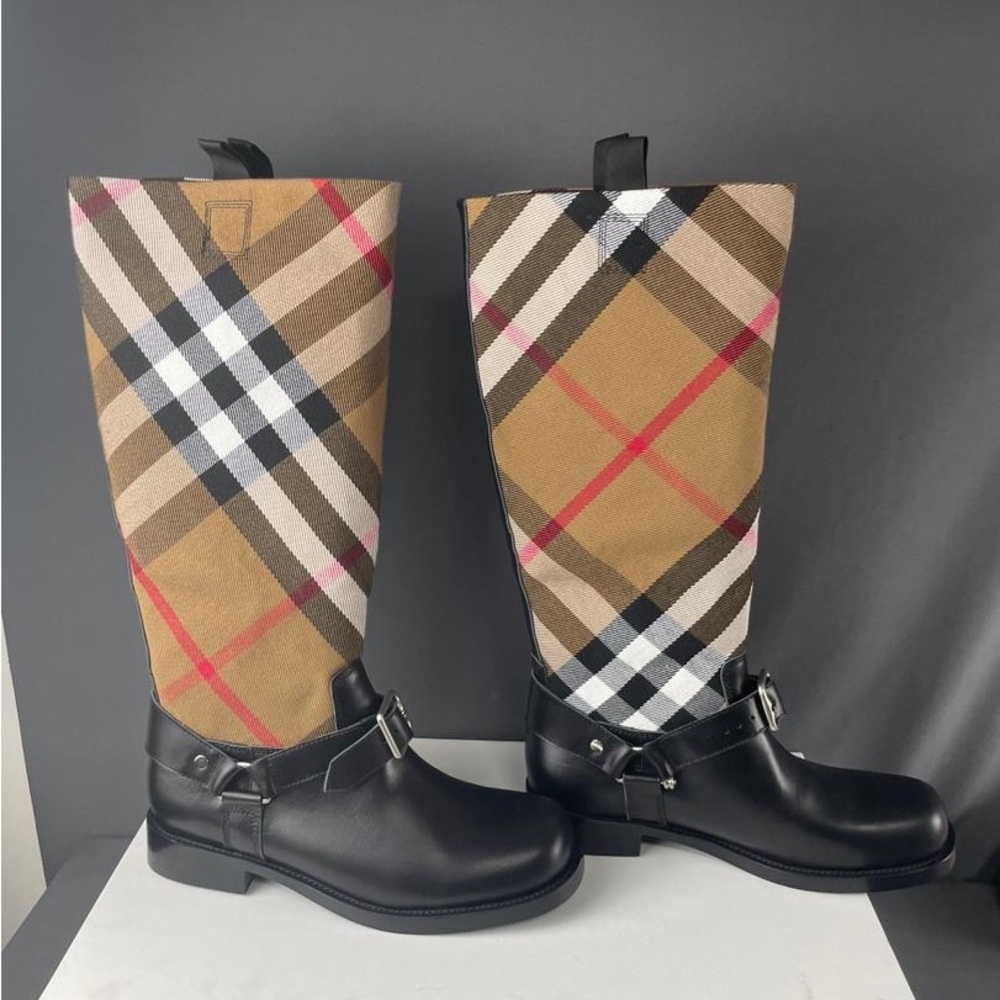 Burberry Plaid Leather Rain Boots Brand New